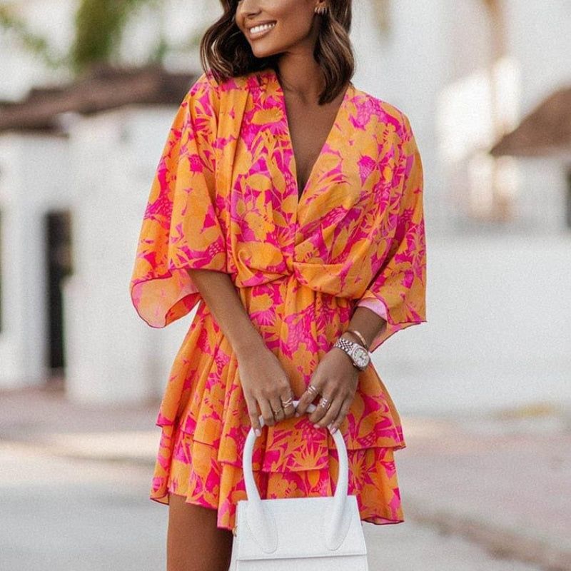floral boho dress with ruffles