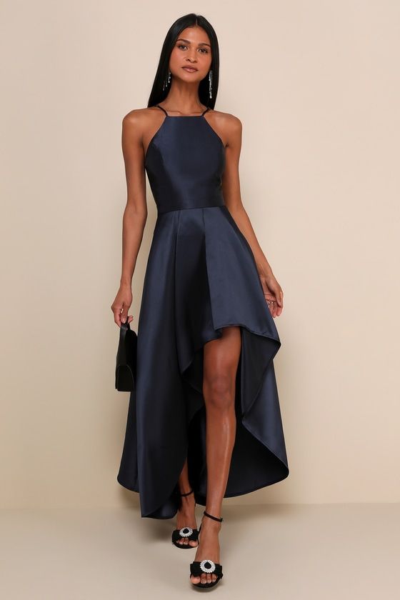 navy high low dress formal