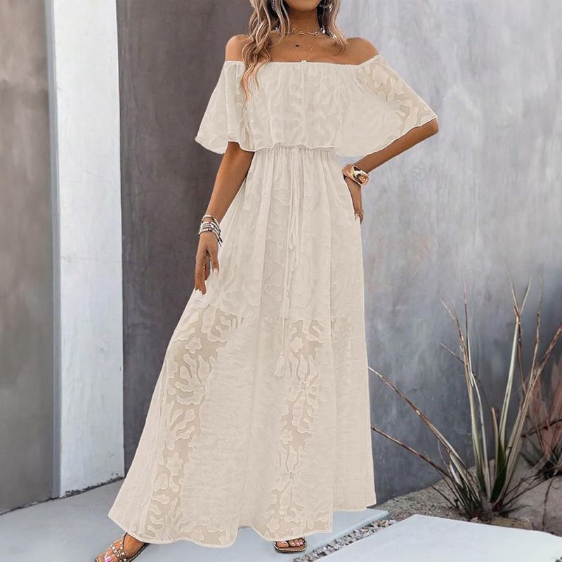 off shoulder boho maxi dress