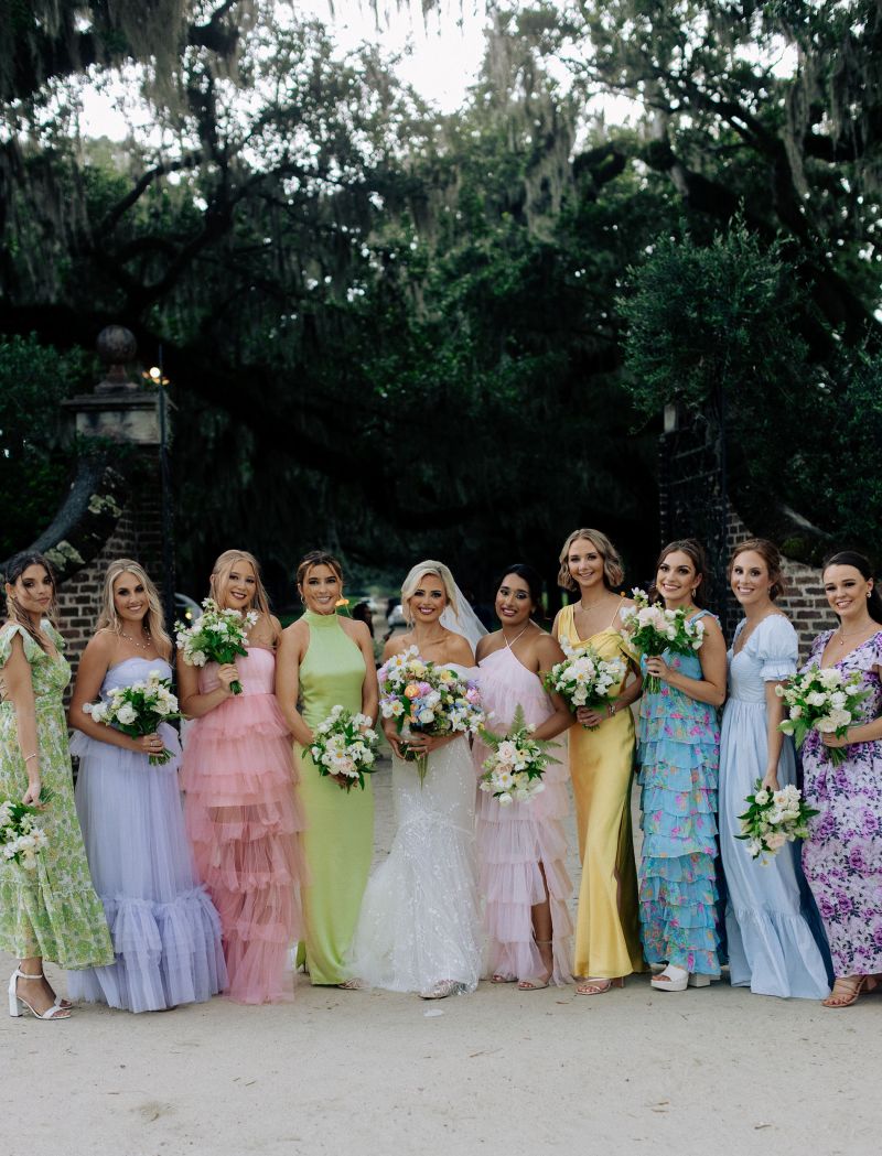 pastel wedding guest dress garden