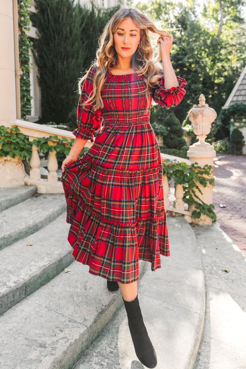 plaid winter dress holiday vibe