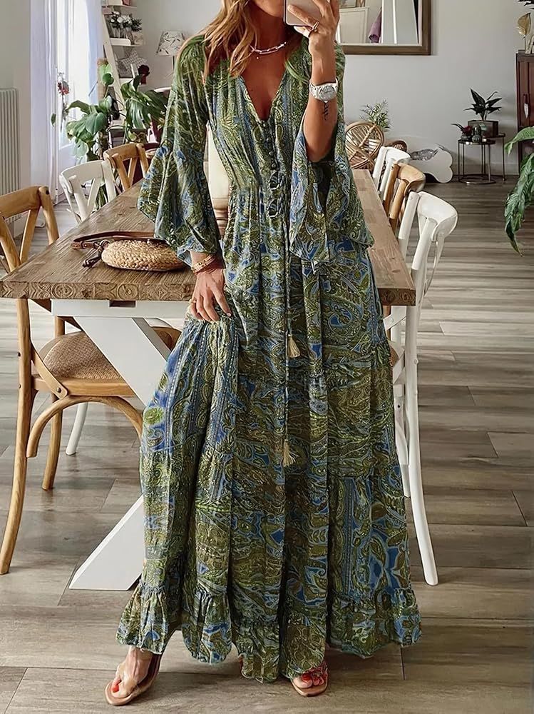 printed boho maxi dress vacation