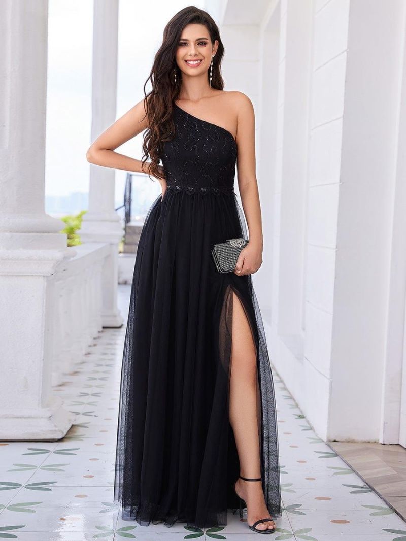 black one shoulder dress formal