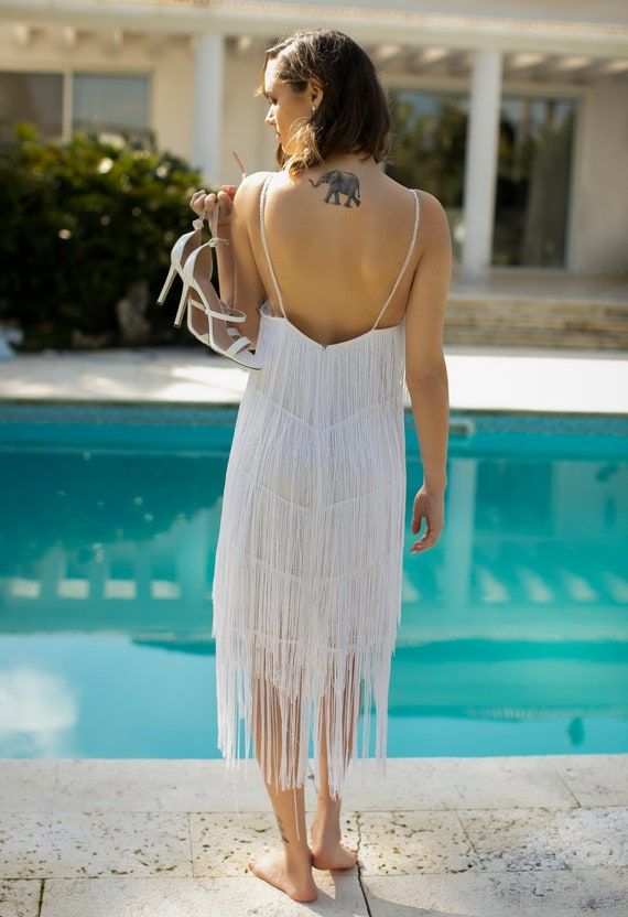 white fringe dress bachelorette
