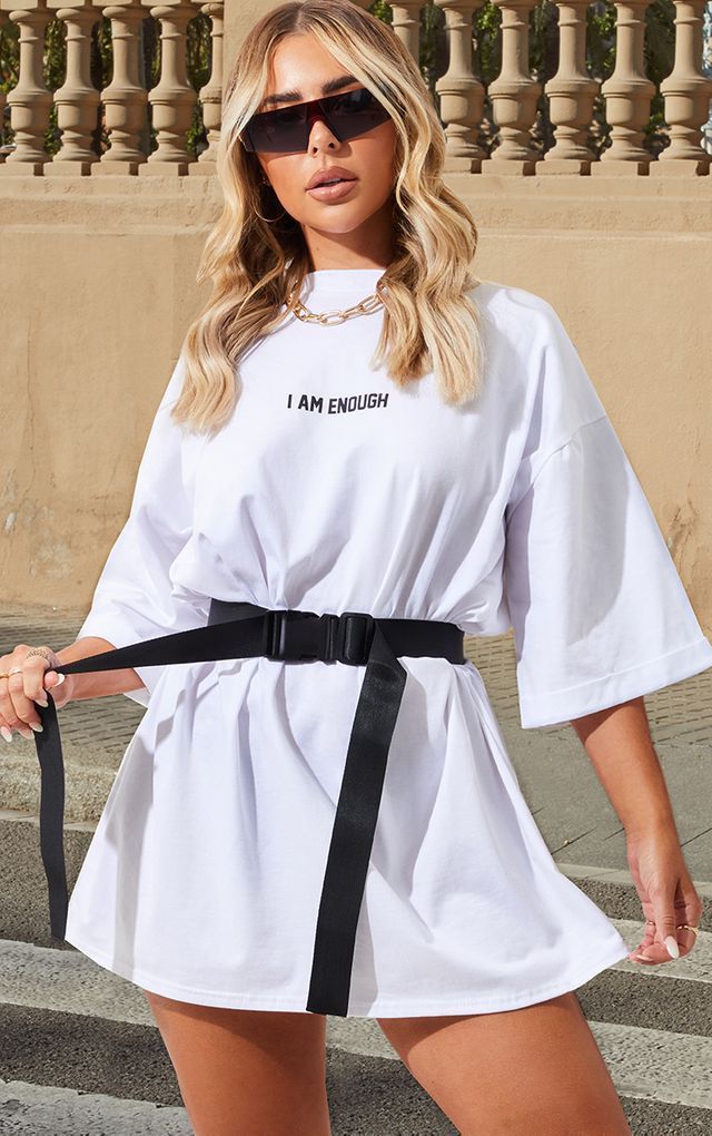 white tshirt dress with belt