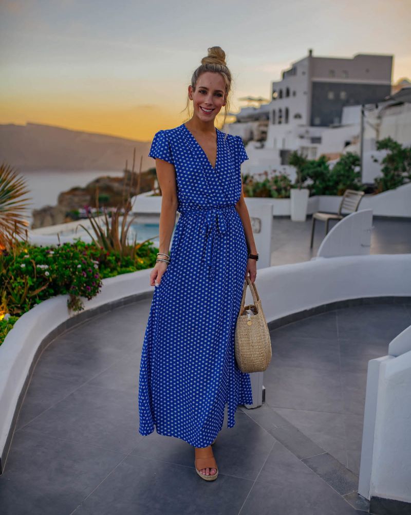 blue and white vacation dress greece