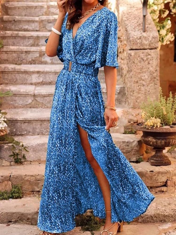 boho maxi dress with slit casual