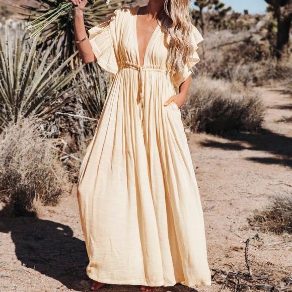 cream boho maxi dress with sleeves