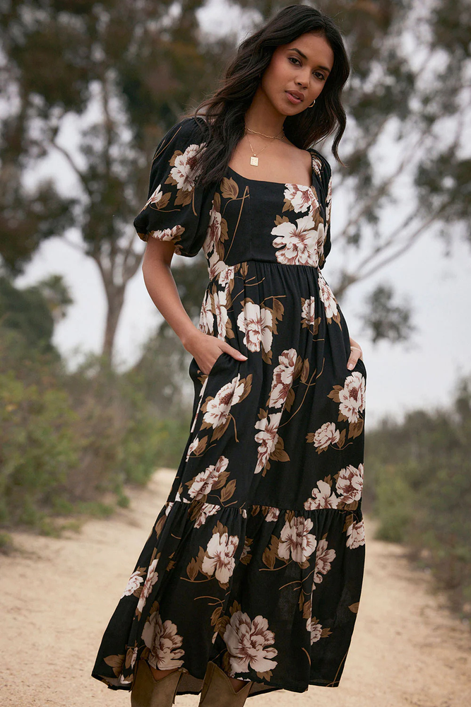 floral fall dress dark background