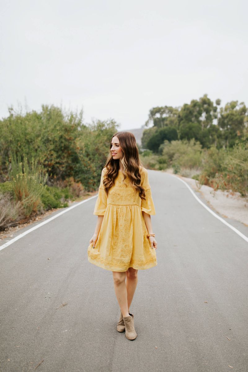 mustard yellow fall dress warm