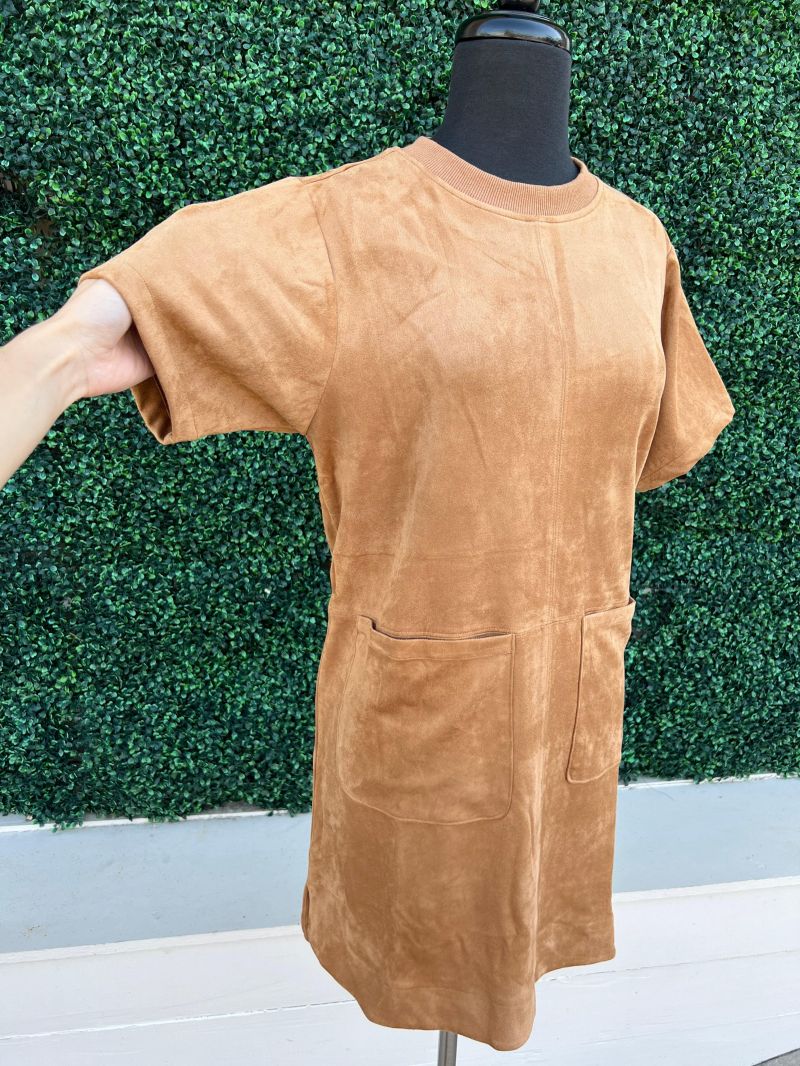 suede fall dress camel color